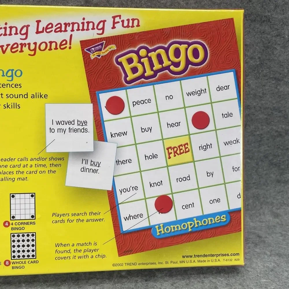 Lakeshore Bingo Homophones Ages 9 & Up NEW Sealed 3‎ to 36 Players